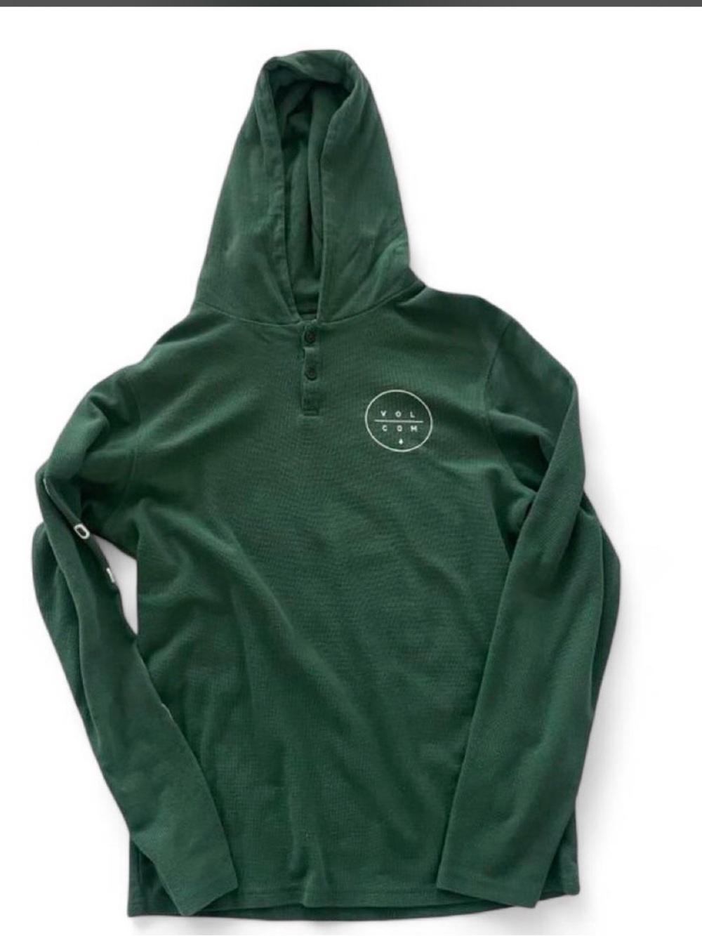 Volcom Men's Dark Green Hooded Henley Waffle Knit Sweater
